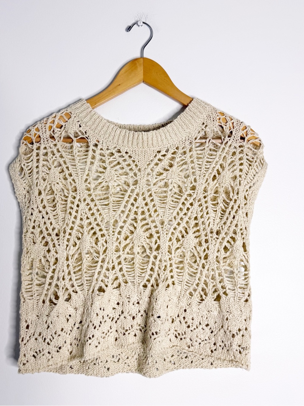 Natural Life Crochet Crop Top Size Small Cream Open Knit Boho Sweater